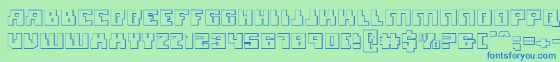 フォントMicronian3D – 青い文字は緑の背景です。