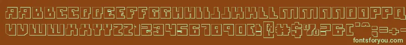 フォントMicronian3D – 緑色の文字が茶色の背景にあります。