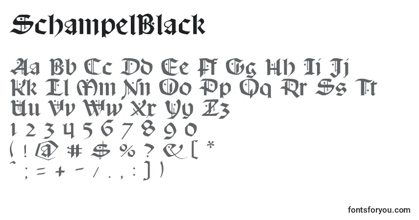 A fonte SchampelBlack – alfabeto, números, caracteres especiais