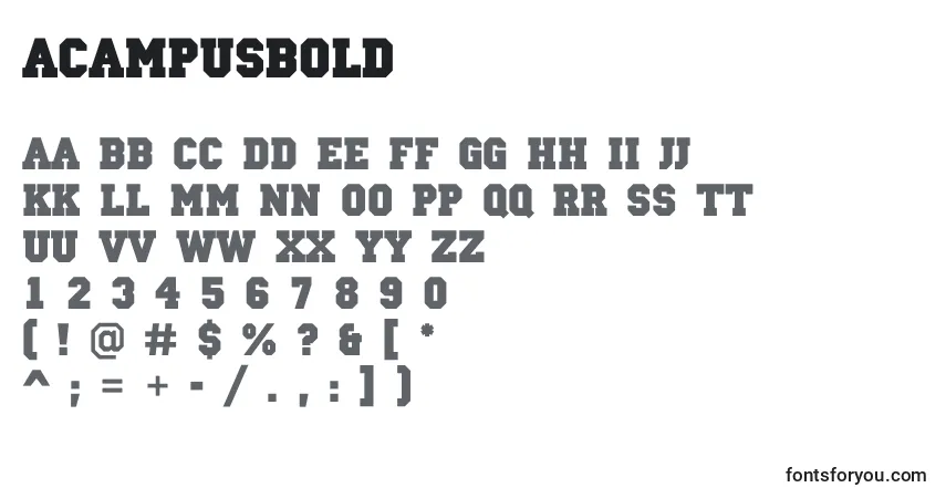 Czcionka ACampusBold – alfabet, cyfry, specjalne znaki