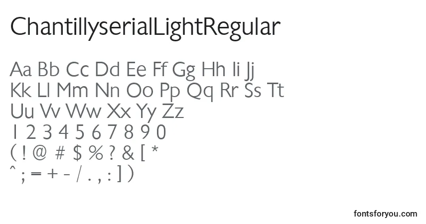 A fonte ChantillyserialLightRegular – alfabeto, números, caracteres especiais