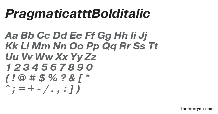 A fonte PragmaticatttBolditalic – alfabeto, números, caracteres especiais