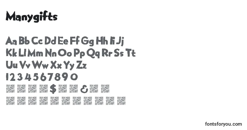 Czcionka Manygifts – alfabet, cyfry, specjalne znaki