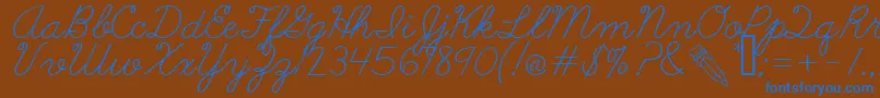 AbcCursive-Schriftart – Blaue Schriften auf braunem Hintergrund