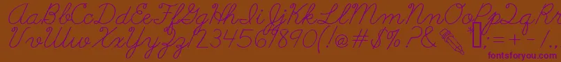 AbcCursive-Schriftart – Violette Schriften auf braunem Hintergrund