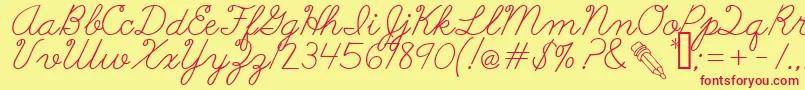 AbcCursive-Schriftart – Rote Schriften auf gelbem Hintergrund