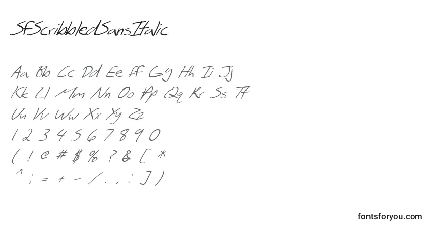 characters of sfscribbledsansitalic font, letter of sfscribbledsansitalic font, alphabet of  sfscribbledsansitalic font
