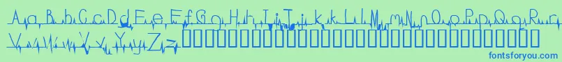 Flatline-Schriftart – Blaue Schriften auf grünem Hintergrund