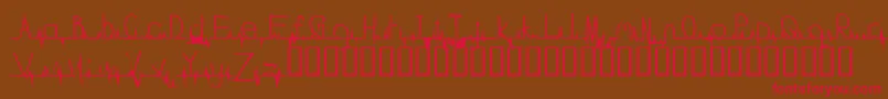フォントFlatline – 赤い文字が茶色の背景にあります。