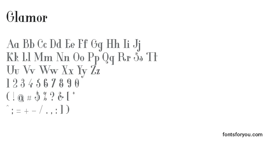 Czcionka Glamor – alfabet, cyfry, specjalne znaki