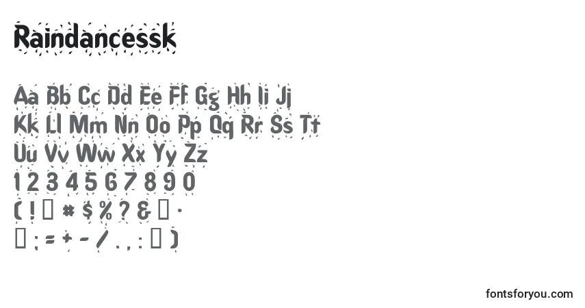 Шрифт Raindancessk – алфавит, цифры, специальные символы
