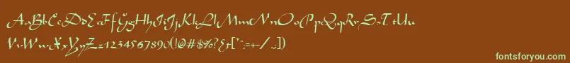 フォントAivakcRegular – 緑色の文字が茶色の背景にあります。