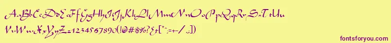 AivakcRegular-Schriftart – Violette Schriften auf gelbem Hintergrund