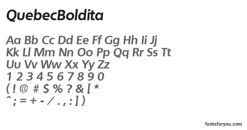 A fonte QuebecBoldita – alfabeto, números, caracteres especiais