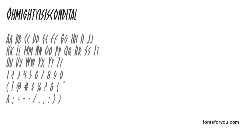 Ohmightyisiscondital-fontti – aakkoset, numerot, erikoismerkit