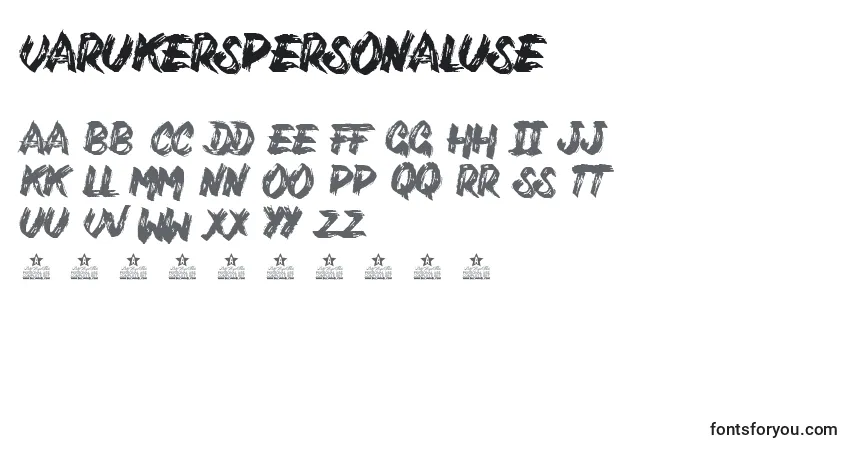 Czcionka VarukersPersonalUse – alfabet, cyfry, specjalne znaki