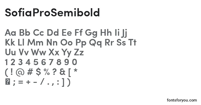 Schriftart SofiaProSemibold – Alphabet, Zahlen, spezielle Symbole