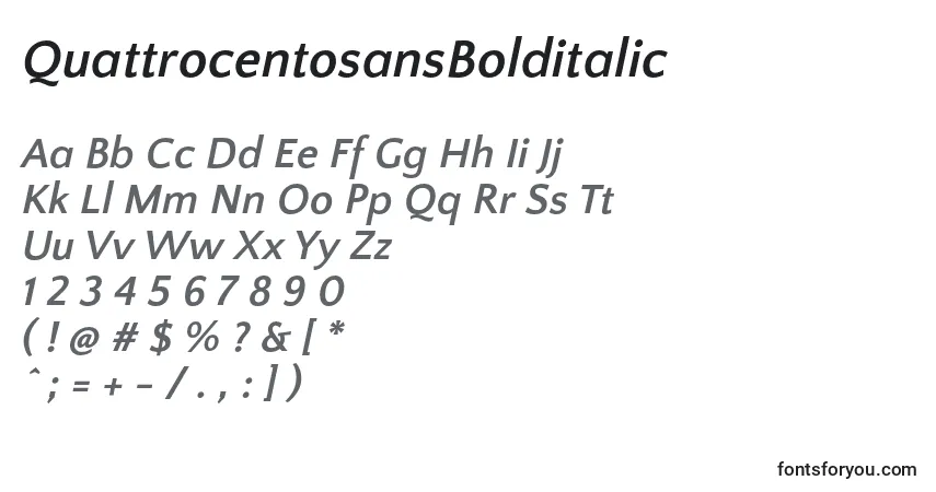 Schriftart QuattrocentosansBolditalic (19014) – Alphabet, Zahlen, spezielle Symbole
