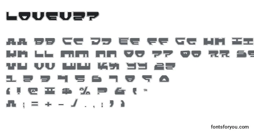 A fonte Lovev2p – alfabeto, números, caracteres especiais
