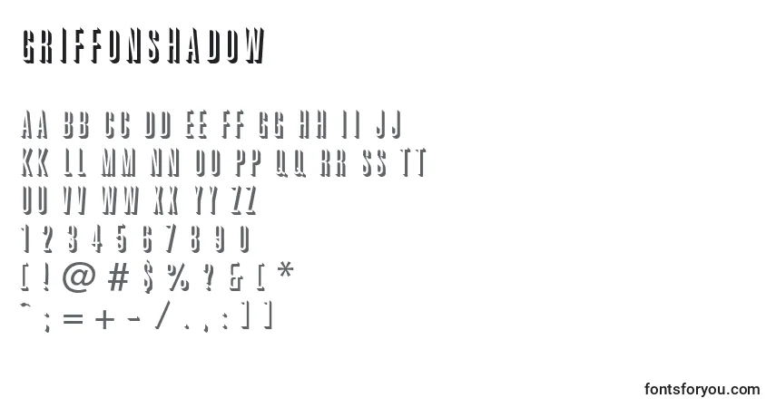 Schriftart Griffonshadow – Alphabet, Zahlen, spezielle Symbole