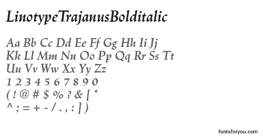 Шрифт LinotypeTrajanusBolditalic – алфавит, цифры, специальные символы