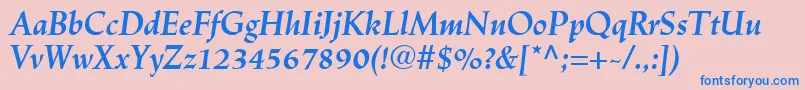 LinotypeTrajanusBolditalic-Schriftart – Blaue Schriften auf rosa Hintergrund