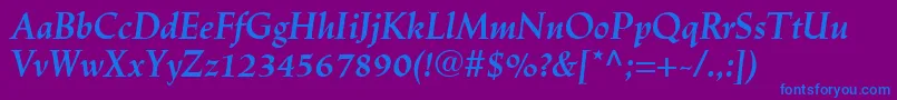 LinotypeTrajanusBolditalic-Schriftart – Blaue Schriften auf violettem Hintergrund
