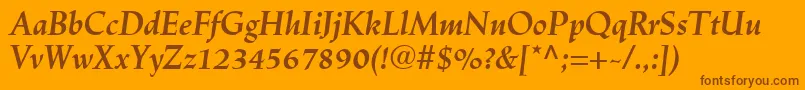 LinotypeTrajanusBolditalic-Schriftart – Braune Schriften auf orangefarbenem Hintergrund