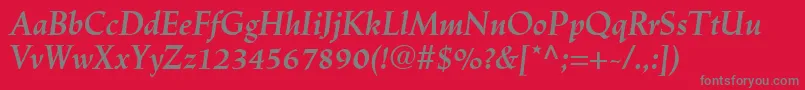 LinotypeTrajanusBolditalic-Schriftart – Graue Schriften auf rotem Hintergrund