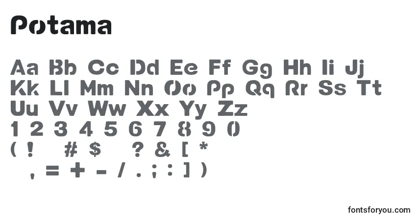Czcionka Potama – alfabet, cyfry, specjalne znaki
