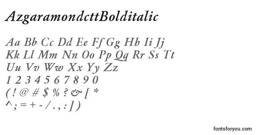 A fonte AzgaramondcttBolditalic – alfabeto, números, caracteres especiais
