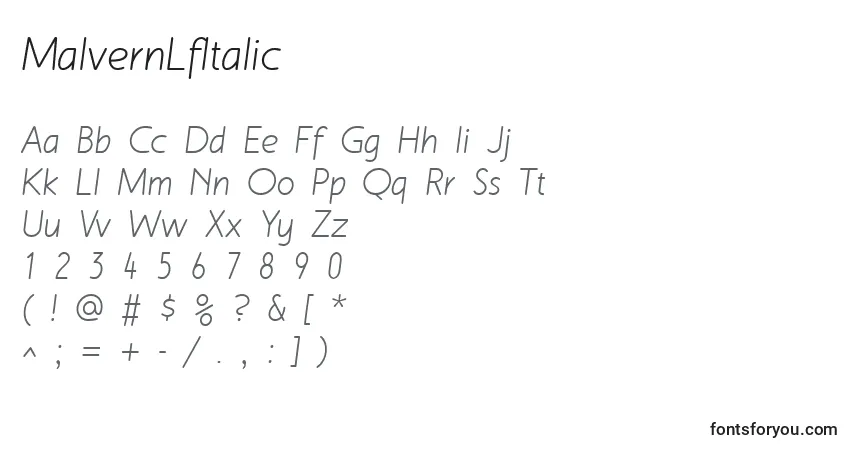 Шрифт MalvernLfItalic – алфавит, цифры, специальные символы