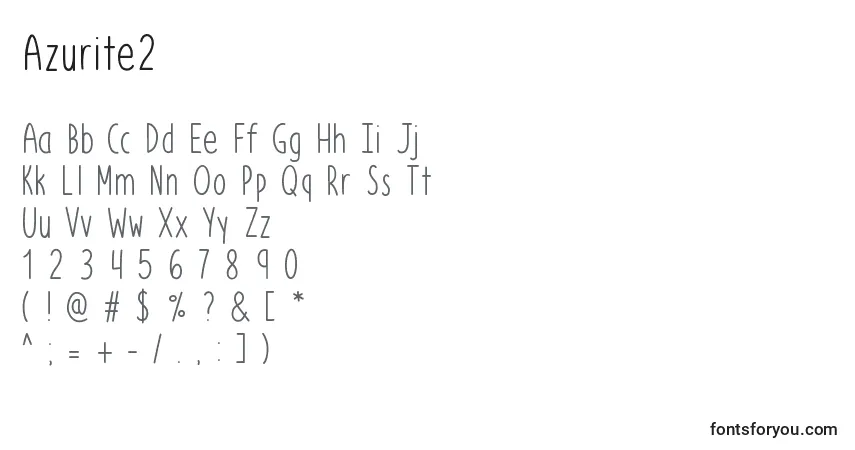 A fonte Azurite2 – alfabeto, números, caracteres especiais