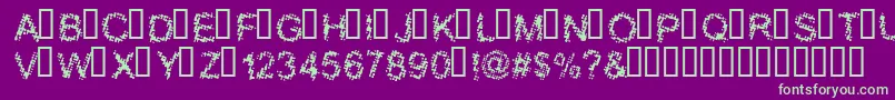 BloodyShrapnel-Schriftart – Grüne Schriften auf violettem Hintergrund