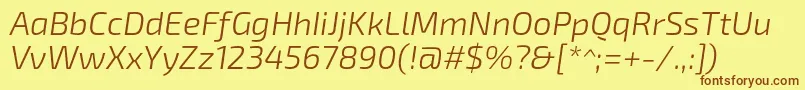 フォントExo2.0Lightitalic – 茶色の文字が黄色の背景にあります。