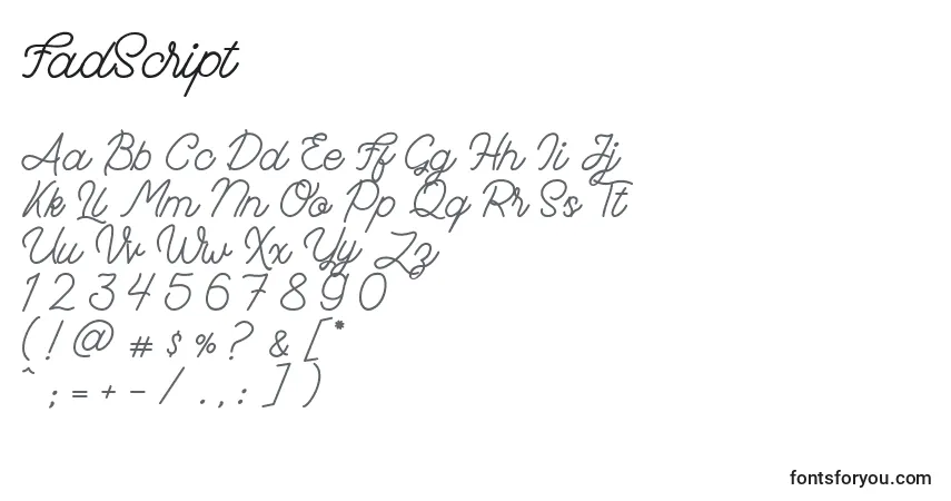 Schriftart FadScript – Alphabet, Zahlen, spezielle Symbole