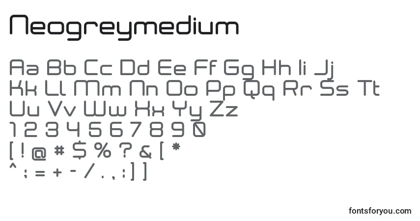 Шрифт Neogreymedium – алфавит, цифры, специальные символы