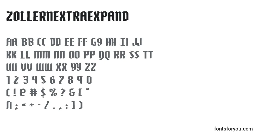 A fonte Zollernextraexpand – alfabeto, números, caracteres especiais