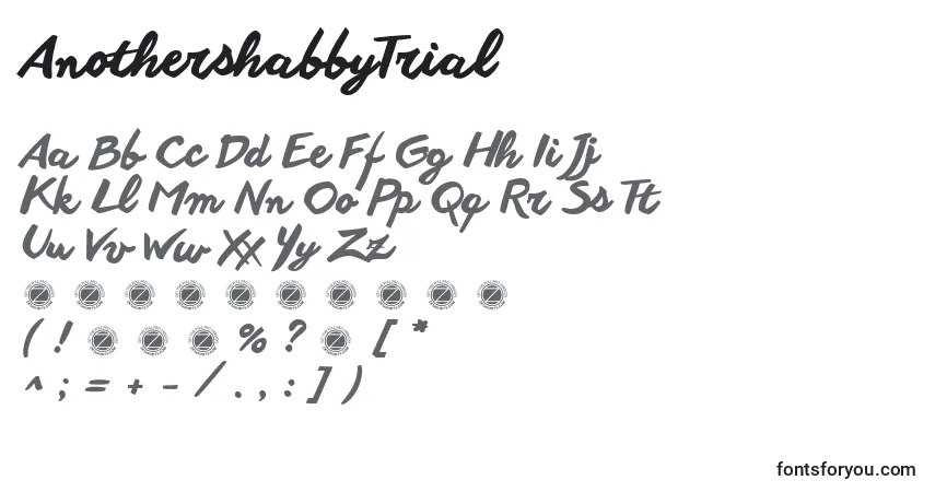 A fonte AnothershabbyTrial – alfabeto, números, caracteres especiais