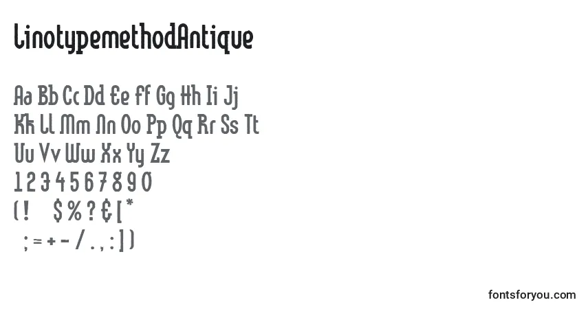 Schriftart LinotypemethodAntique – Alphabet, Zahlen, spezielle Symbole