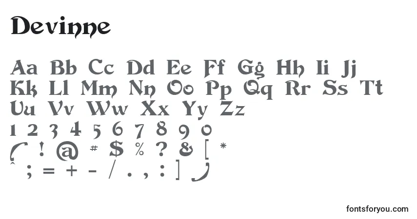 Шрифт Devinne – алфавит, цифры, специальные символы