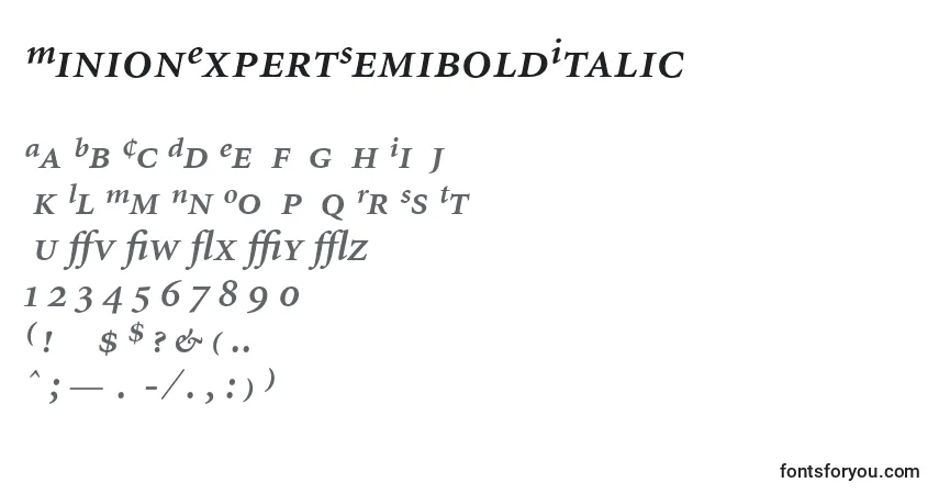 Schriftart MinionExpertSemiboldItalic – Alphabet, Zahlen, spezielle Symbole