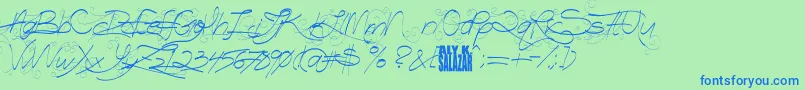 TurnBackTime-Schriftart – Blaue Schriften auf grünem Hintergrund