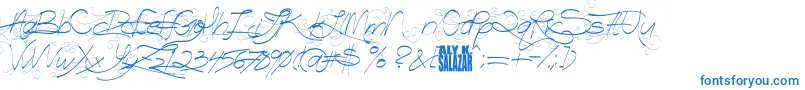 TurnBackTime-Schriftart – Blaue Schriften auf weißem Hintergrund