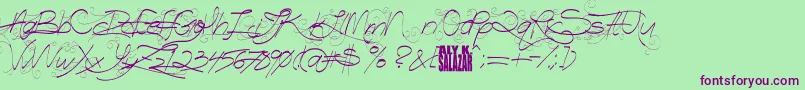 TurnBackTime-Schriftart – Violette Schriften auf grünem Hintergrund