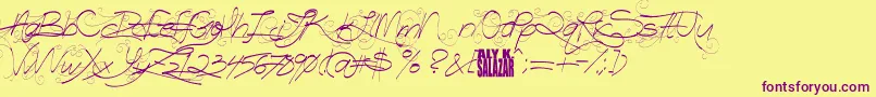フォントTurnBackTime – 紫色のフォント、黄色の背景