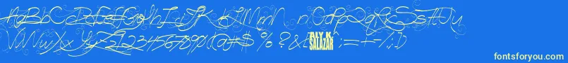 TurnBackTime-Schriftart – Gelbe Schriften auf blauem Hintergrund