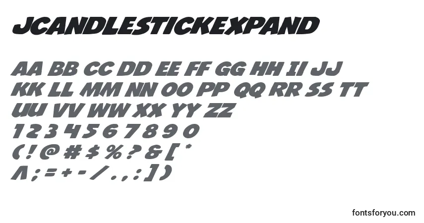 Czcionka Jcandlestickexpand – alfabet, cyfry, specjalne znaki