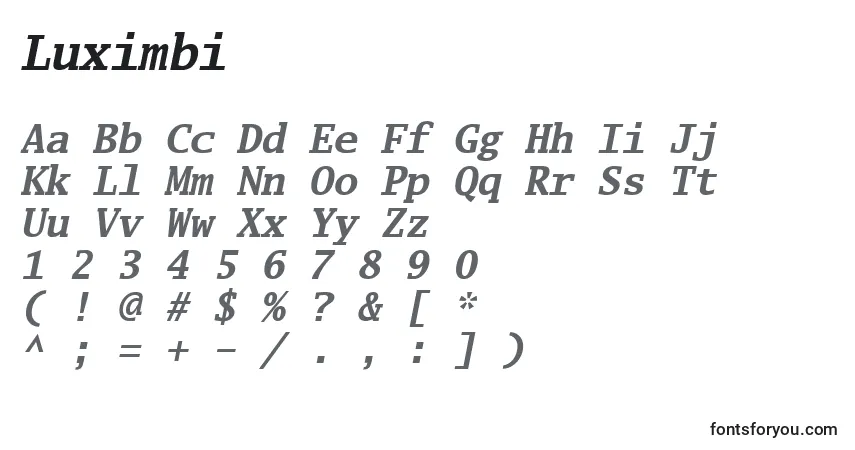 Schriftart Luximbi – Alphabet, Zahlen, spezielle Symbole