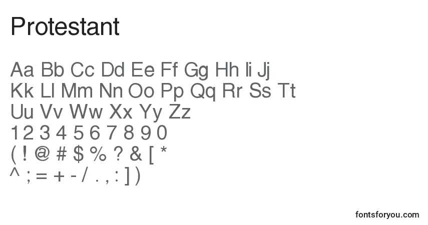 Fuente Protestant - alfabeto, números, caracteres especiales
